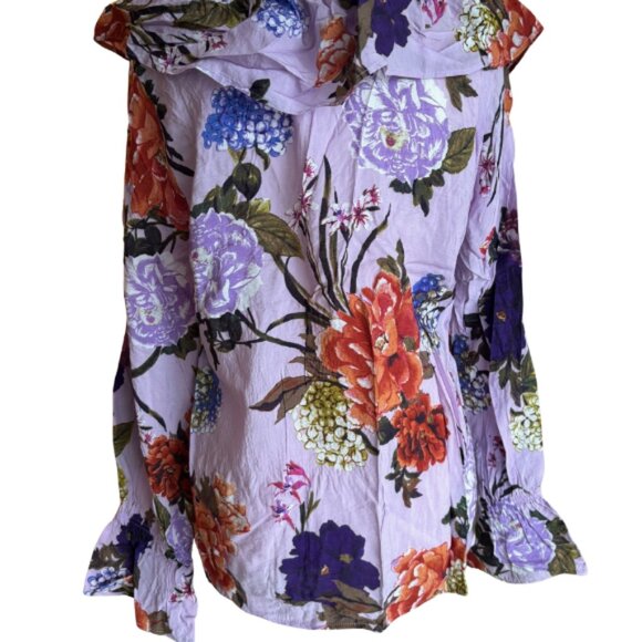 H&M GORGEOUS FLORALMULTICOLOR DESIGN RUFFLED BLOUSE, SZ. M - Picture 4 of 7